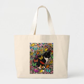 Freckles in Butterflies - Tux Kitty Cat Large Tote Bag