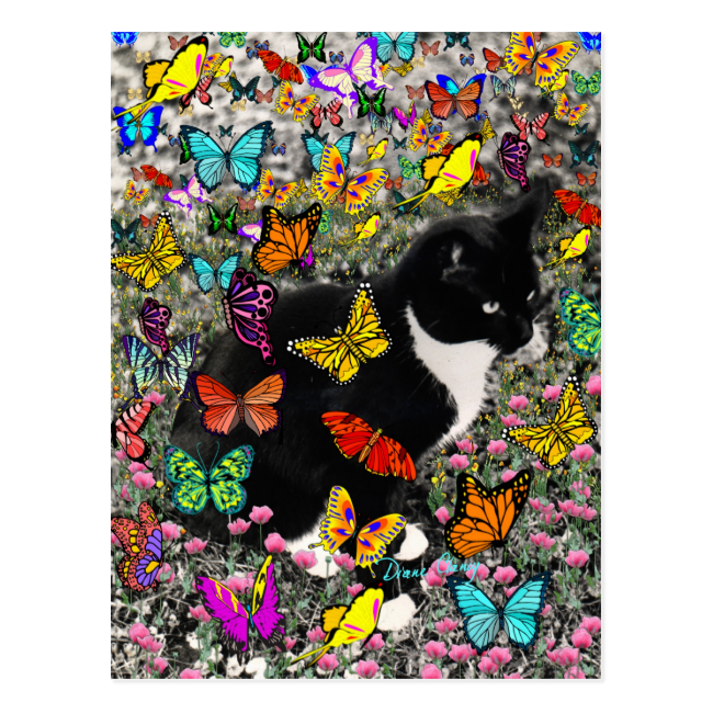 Freckles in Butterflies - Tux Kitty Cat Postcard Freckles in Butterflies - Tux Kitty Cat Postcard