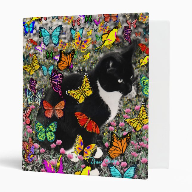 Freckles in Butterflies - Tuxedo Kitty 3 Ring Binder (Front/Inside)