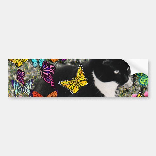 Freckles in Butterflies - Tuxedo Kitty Bumper Sticker (Front)