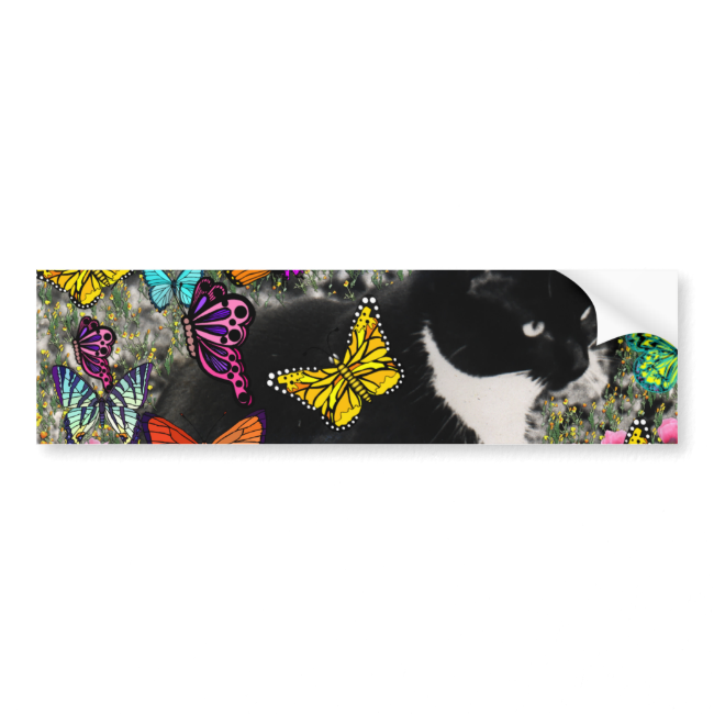 Freckles in Butterflies - Tuxedo Kitty Car Bumper Sticker Freckles in Butterflies - Tuxedo Kitty Car Bumper Sticker