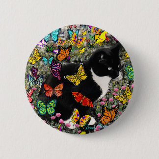 Freckles in Butterflies - Tuxedo Kitty Button