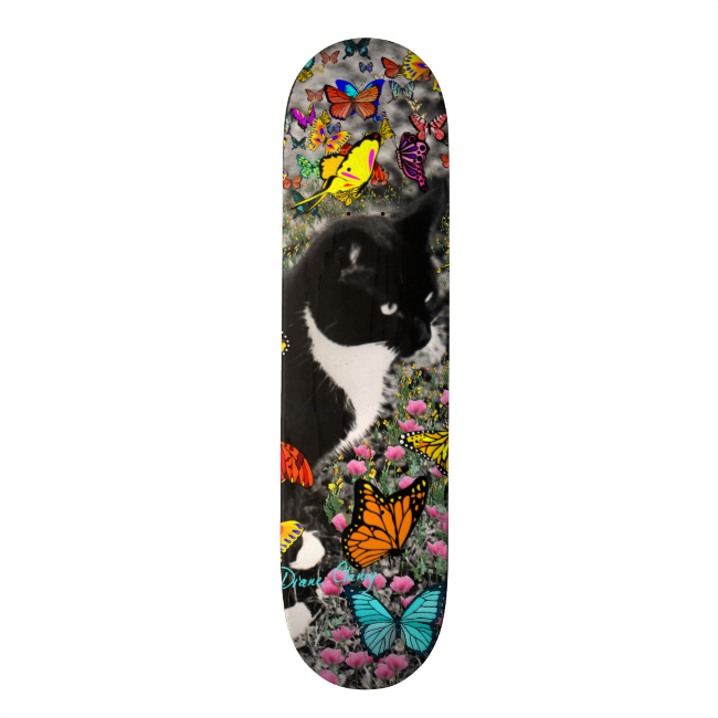 Freckles in Butterflies - Tuxedo Kitty Skate Board Freckles in Butterflies - Tuxedo Kitty Skate Board