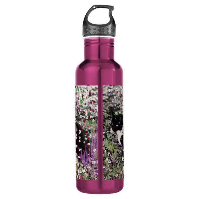 Freckles in Flowers I - Black and White Tux Kitty 24oz Water Bottle Freckles in Flowers I - Black and White Tux Kitty 24oz Water Bottle