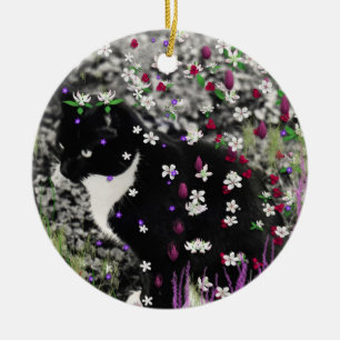 Freckles in Flowers I - Tux Cat Ceramic Ornament