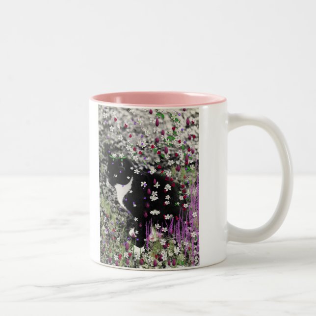Freckles in Flowers I - Tux Cat Two-Tone Coffee Mug (Right)