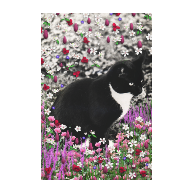 Freckles in Flowers II - Black and White Kitty Gallery Wrapped Canvas Freckles in Flowers II - Black and White Kitty Gallery Wrapped Canvas