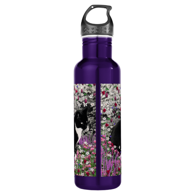 Freckles in Flowers II - Black and White Tux Cat 24oz Water Bottle Freckles in Flowers II - Black and White Tux Cat 24oz Water Bottle