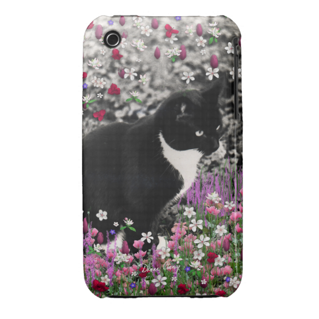 Freckles in Flowers II - Black White Tuxedo Cat iPhone 3 Cases Freckles in Flowers II - Black White Tuxedo Cat iPhone 3 Cases