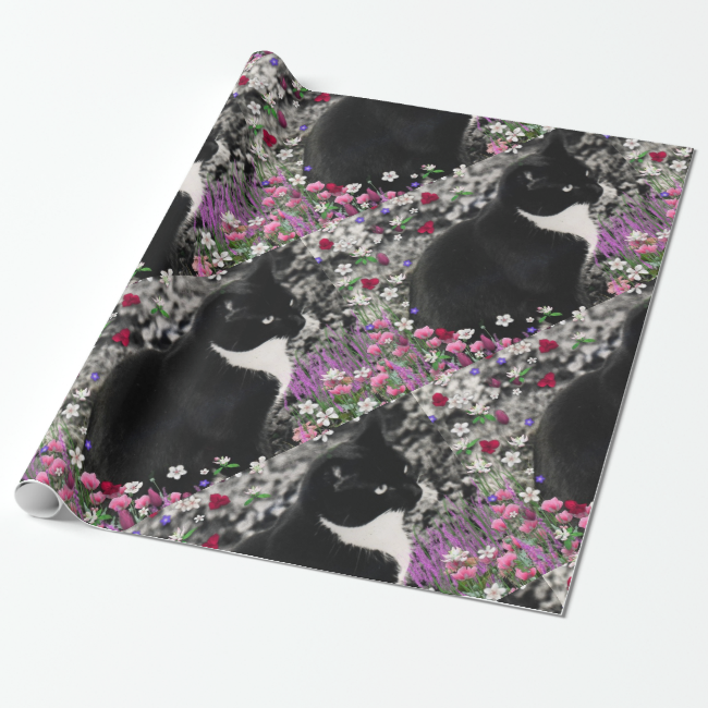 Freckles in Flowers II, Black White Tuxedo Cat Gift Wrap Paper Freckles in Flowers II, Black White Tuxedo Cat Gift Wrap Paper