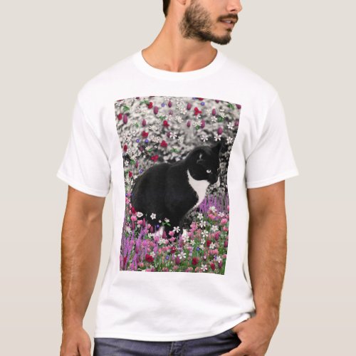 Freckles in Flowers II - Black White Tuxedo Kitty T-Shirt