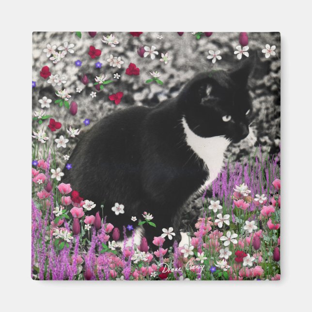 Freckles in Flowers II - Tux Kitty Cat Magnet (Front)