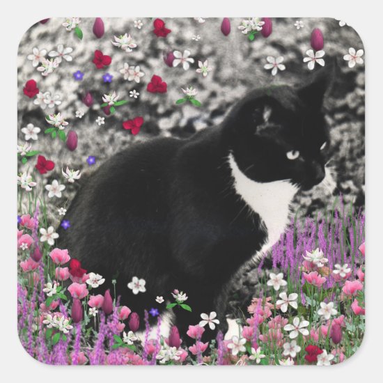 Freckles in Flowers II - Tux Kitty Cat Square Sticker