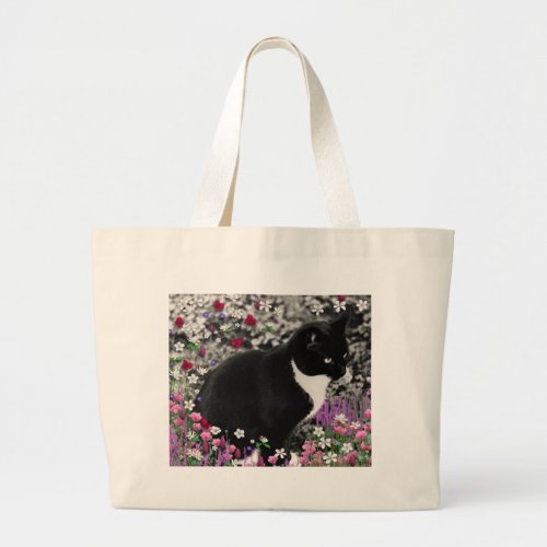 Freckles in Flowers II _ Tuxedo Cat Large Tote Bag