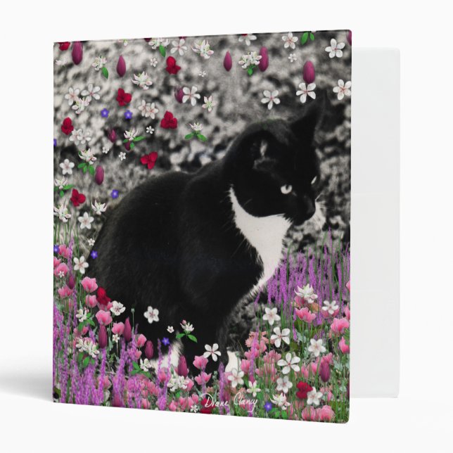 Freckles in Flowers II - Tuxedo Kitty Cat 3 Ring Binder (Front/Inside)