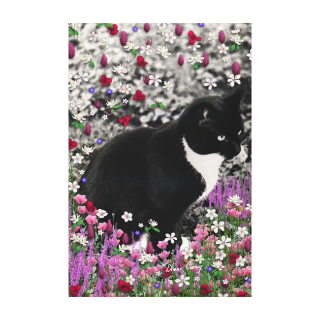 Freckles in Flowers II - Tuxedo Kitty Cat Stretched Canvas Print Freckles in Flowers II - Tuxedo Kitty Cat Stretched Canvas Print