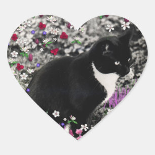 Freckles in Flowers II - Tuxedo Kitty Cat Heart Sticker