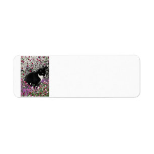 Freckles in Flowers II - Tuxedo Kitty Cat Label