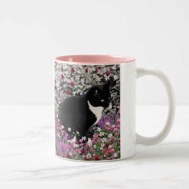 Freckles in Flowers II - Tuxedo Kitty Cat Two-Tone Coffee Mug Freckles in Flowers II - Tuxedo Kitty Cat Two-Tone Coffee Mug