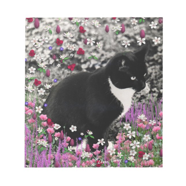 Freckles in Flowers II - Tuxedo Kitty Cat Notepad (Front)
