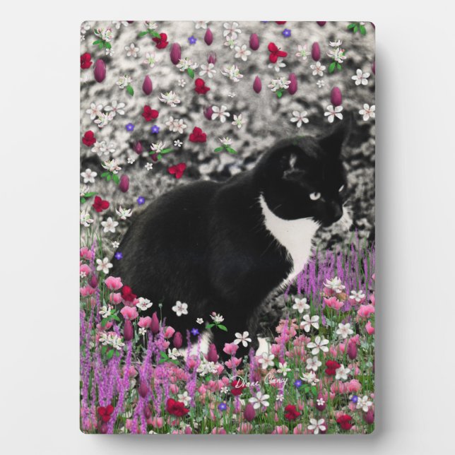 Freckles in Flowers II - Tuxedo Kitty Cat Plaque (Front)