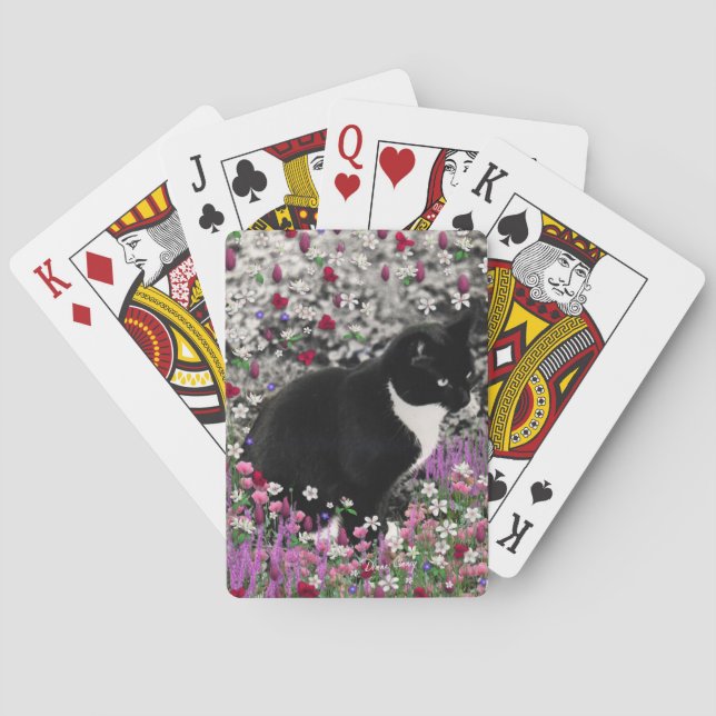 Freckles in Flowers II - Tuxedo Kitty Cat Poker Cards (Back)