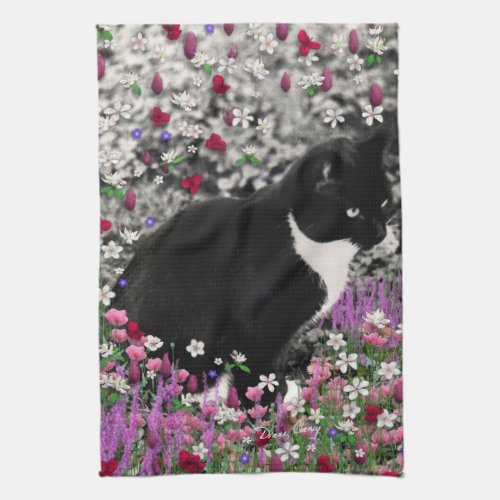 Freckles in Flowers II - Tuxedo Kitty Cat Towel