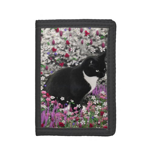 Freckles in Flowers II _ Tuxedo Kitty Cat Trifold Wallet