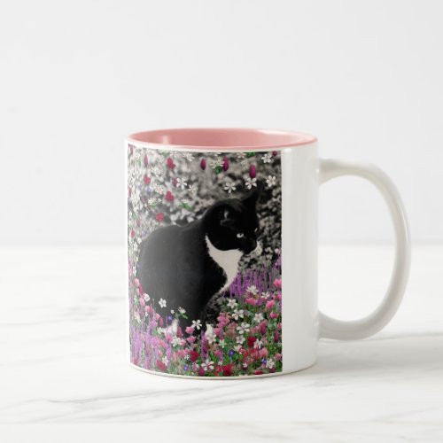 Freckles in Flowers II - Tuxedo Kitty Cat Two-Tone Coffee Mug
