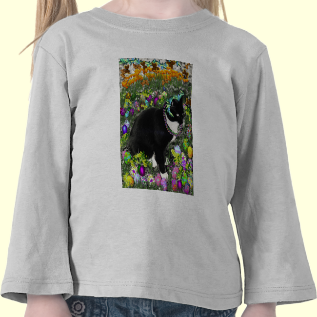 Freckles, Tux Cat, in the Hunt for Easter Eggs T-shirts