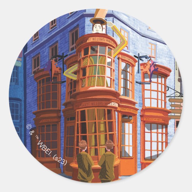 Fred and George at Weasley's Wizard Wheezes Classic Round Sticker (Front)