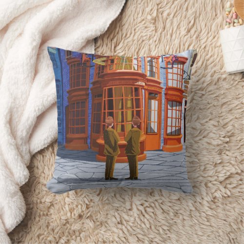 Fred and George at Weasleys Wizard Wheezes Throw Pillow