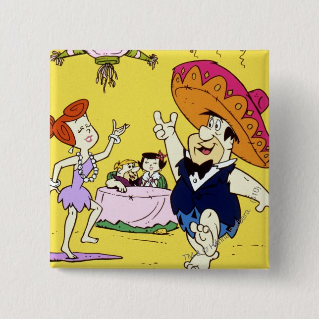 Fred Flintstone Wilma Barney and Betty Fiesta Pinback Button (Front)