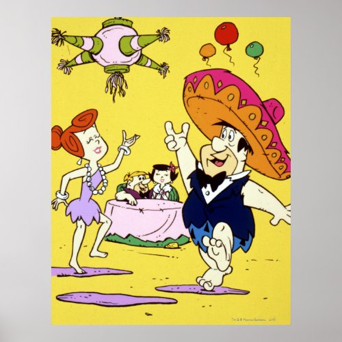 Fred Flintstone Wilma Barney and Betty Fiesta Poster