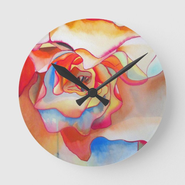 Fred martin begonia watercolour art round clock (Front)