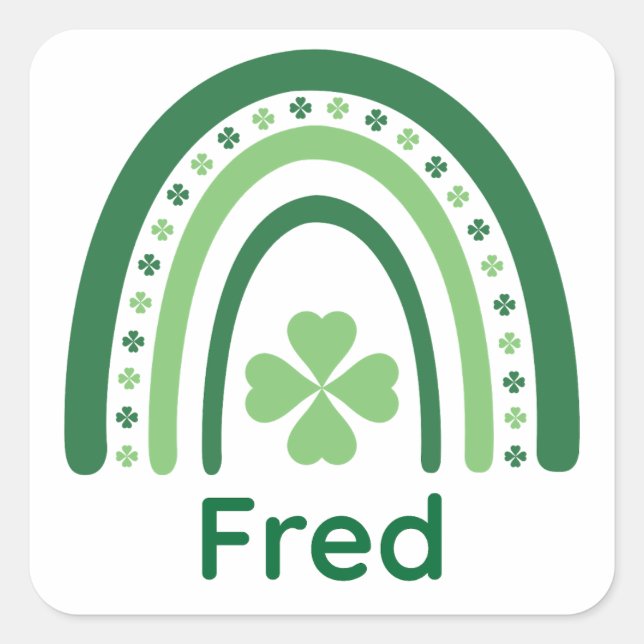  Fred Name Clover Boho Rainbow Square Sticker (Front)