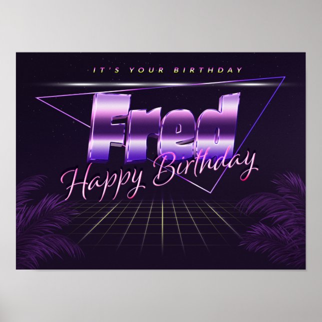 Fred Name Vorname lila retro Poster Geburtstag (Front)