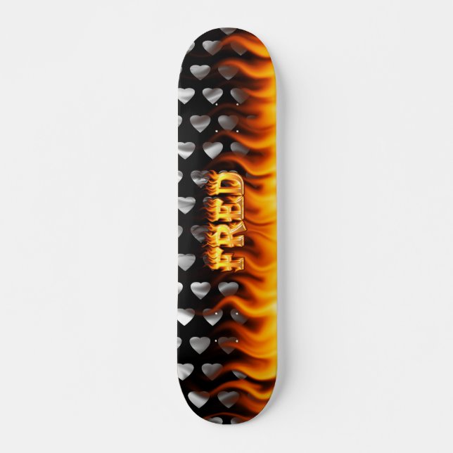 Fred skateboard fire and flames design. (Front)