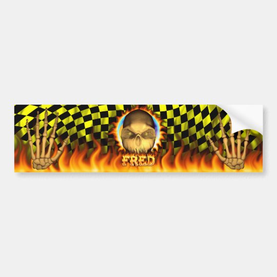 Fred skull real fire and flames bumper sticker des
