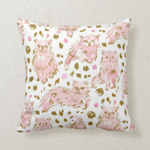 FRED the Kitty Persian Cat Gold Pink Chic Throw Pillow