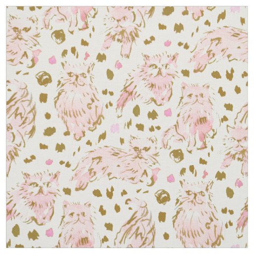FRED the Kitty Pink Gold Chic Persian Cat Fabric