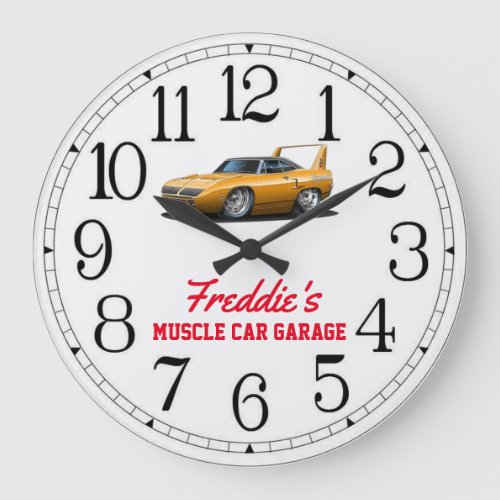Freddies Muscle Car Garage Large Clock