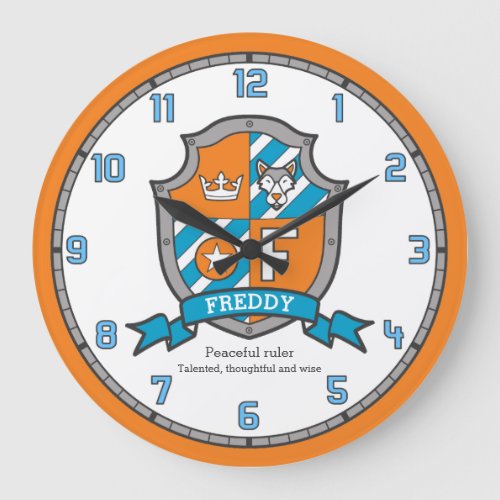 Freddy boys name meaning dog shield orange large clock