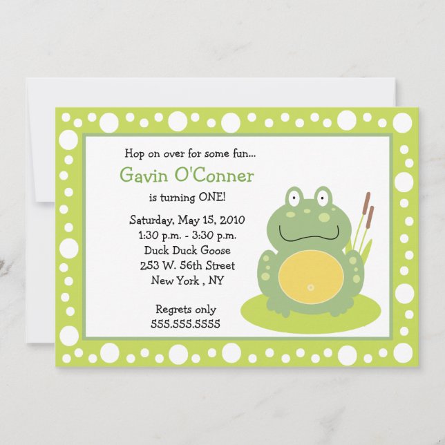 Freddy the Frog Froggy Birthday 5x7 Invitations (Front)