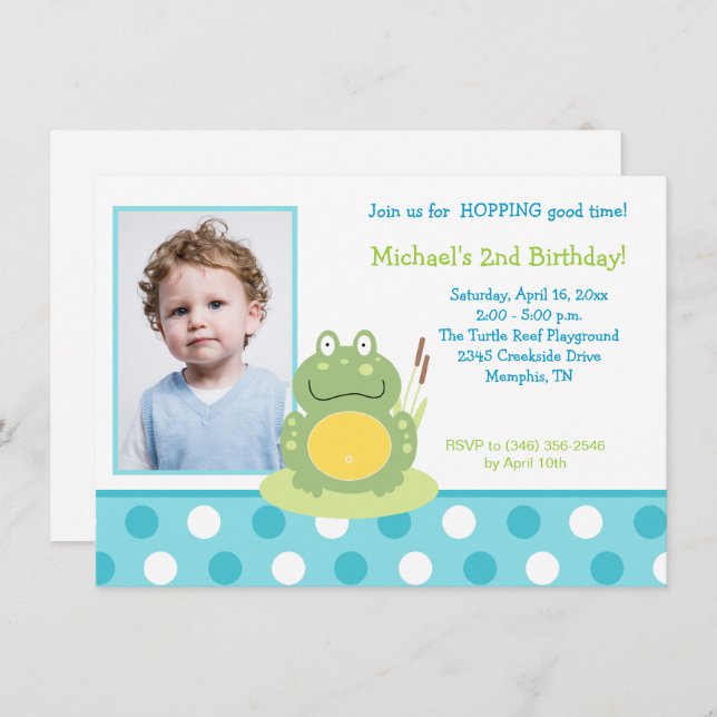 Freddy the Frog Photo Birthday Invitation (Front/Back)