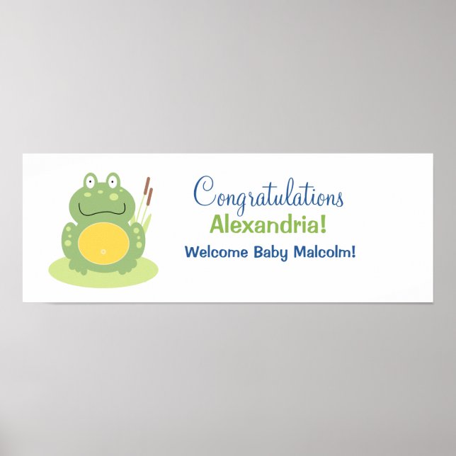 Freddy the Green Frog Baby Shower Banner Poster (Front)