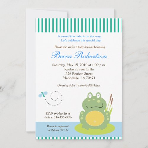 Freddy the Pond Frog Baby Shower 5x7 Invitation