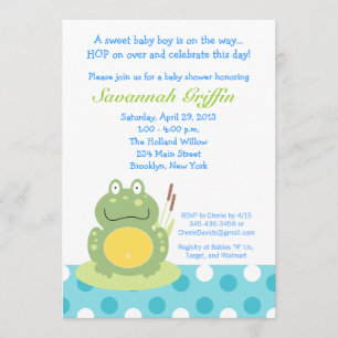 Freddy the Pond Frog Baby Shower 5x7 Invitation