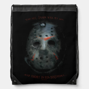 Freddy vs. Jason   Jason Mask Quote Drawstring Bag