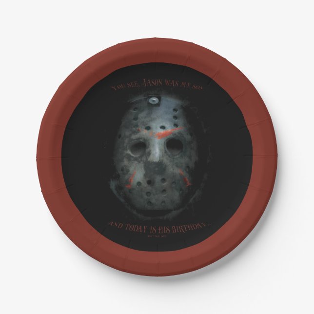 Freddy vs. Jason | Jason Mask Quote Paper Plates (Front)